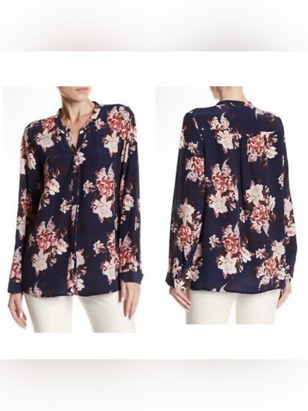 Joie 100% Silk Floral Blouse Navy and Pink Size Small